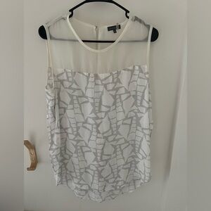 Vince Camuto White Sleeveless Geometric Blouse